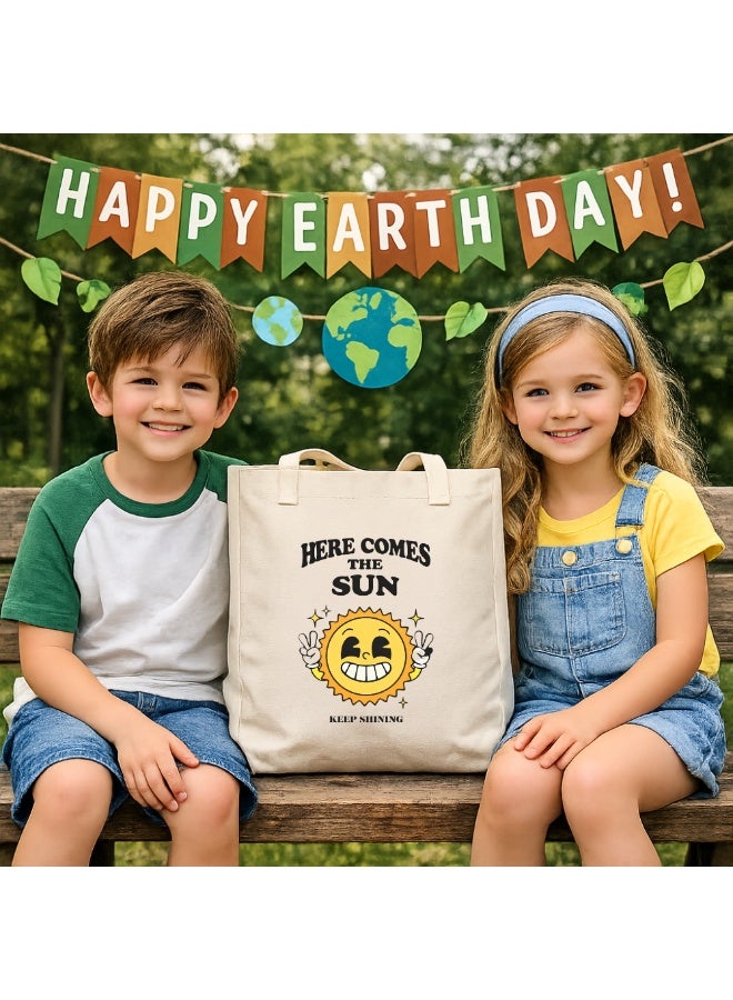PRINTSHOP4ME Earth Cotton Canvas Tote Bag–“Here Comes The Sun” Eco-Friendly Reusable Bag For Women|Perfect For School,Travel,Earth Day & Birthday Gifts|Stylish & Sustainable Earth Hour Tote - Image 2