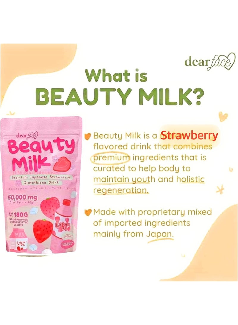 dear face Beauty Milk by Dear Face – 50,000mg Japan Collagen & Glutathione Drink | Strawberry Flavor for Skin Brightening & Youthful Glow - Image 4