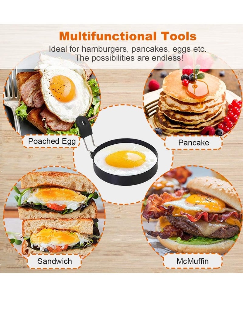 Egg Rings Set of 2 with Silicone Handle, Large Ring for Frying Eggs, Round Mold for English Muffins - Griddle Cooking Shaper for Breakfast