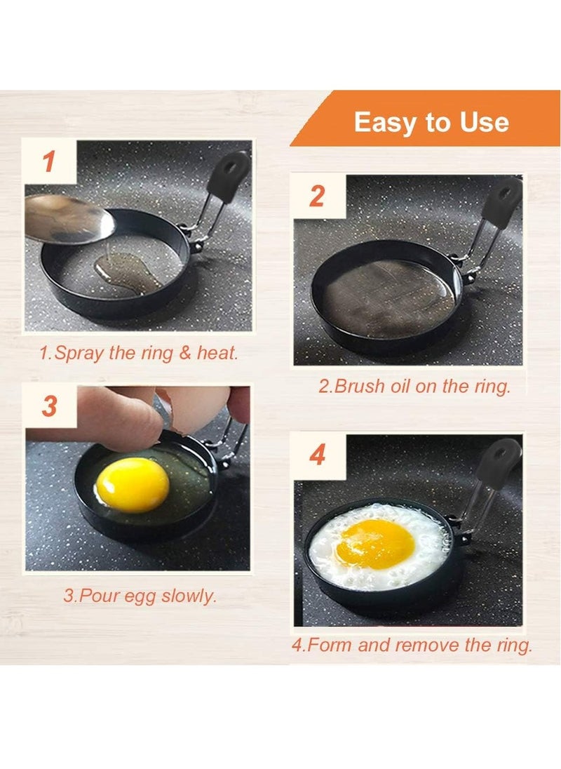 Egg Rings Set of 2 with Silicone Handle, Large Ring for Frying Eggs, Round Mold for English Muffins - Griddle Cooking Shaper for Breakfast