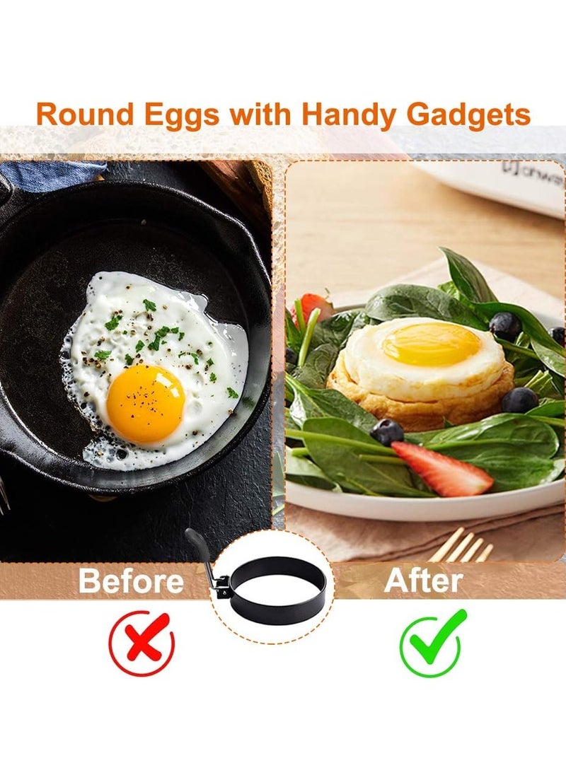 Egg Rings Set of 2 with Silicone Handle, Large Ring for Frying Eggs, Round Mold for English Muffins - Griddle Cooking Shaper for Breakfast