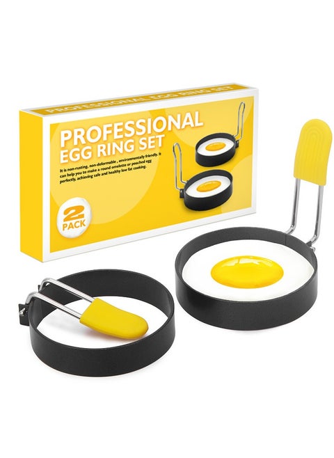 Egg Rings Set of 2 with Silicone Handle, Large Ring for Frying Eggs, Round Mold for English Muffins - Griddle Cooking Shaper for Breakfast