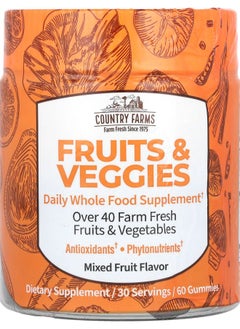 COUNTRY FARMS Fruits & Veggies Daily Whole Food Supplement Mixed Fruit 60 Gummies 