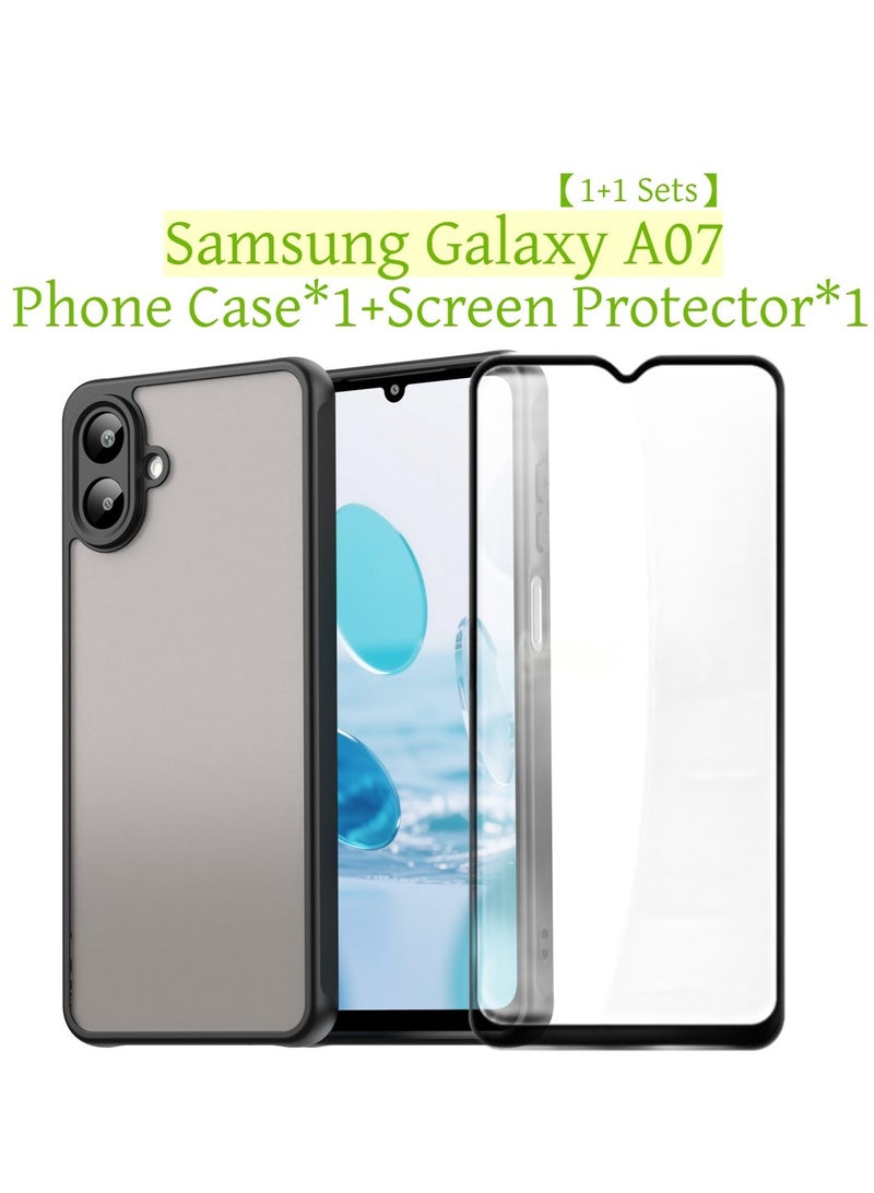 CHEROSIN [1+1 Sets] For Samsung Galaxy A07 Case & Screen Protector Semi Transparent Frosted Shockproof Case Oil Repellent and Waterproof Phone Cover,1 Piece Tempered Glass Screen Protector - Image 1