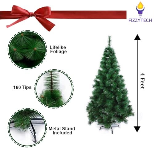 fizzytech 4 Feet Artificial Christmas Tree with 160 Tips | Pine Needle Leaf with Lifelike Foliage & Sturdy Metal Stand | Easy Assembly Perfect for Home Decor, Office & Christmas Decorations - Image 2