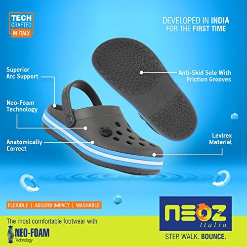 Neoz Casual Slingback Clogs for Kids with Soft Sole | Slip-On Breathable, Lightweight | Comfortable & Durable | Stylish Indoor & Outdoor Sandals Clogs for Kids, K-BEACH-CARBON-SKY_5 - Image 3