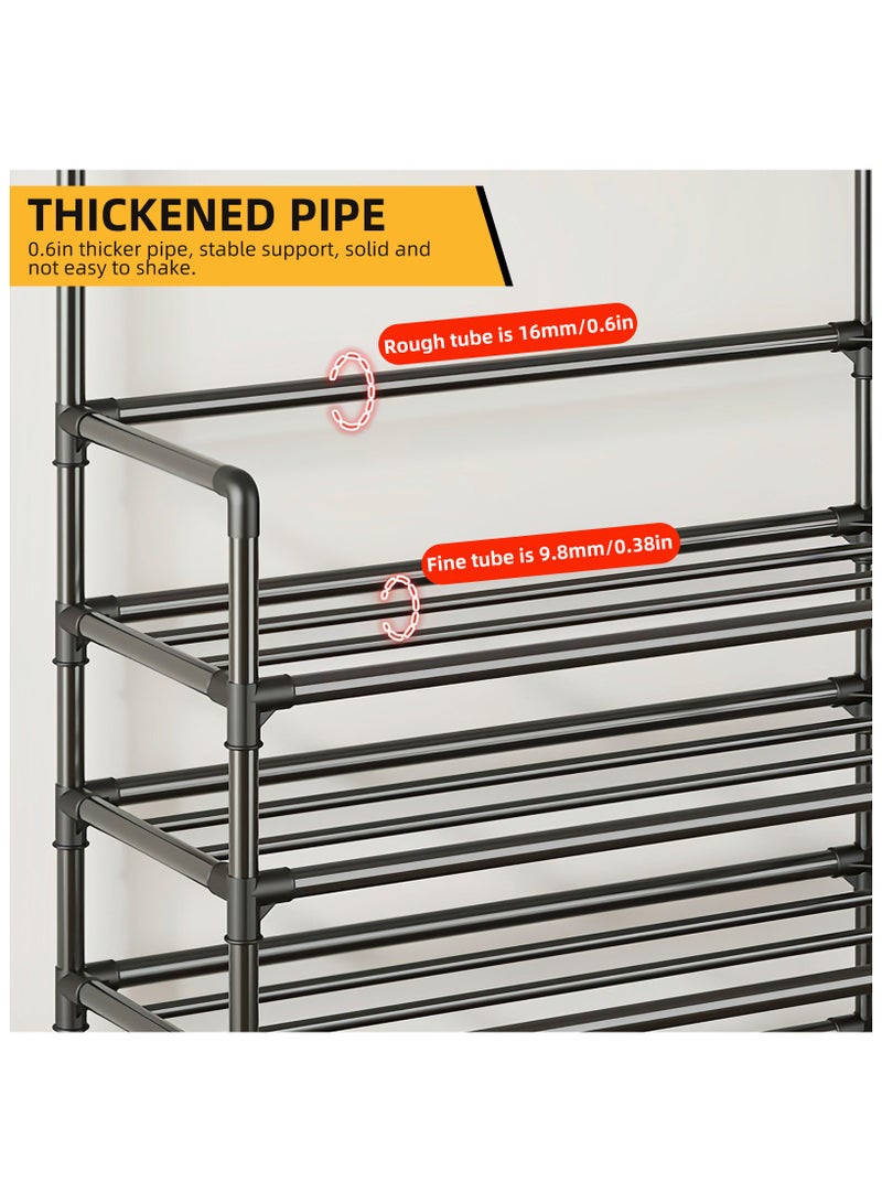 Generic 5-Tier Shoe Rack with Coat Rack, 3-in-1 Freestanding Clothes Organizer with 8 Hooks, Space-Saving Shoe and Coat Rack for Entryway, Bedroom, Front Door, Closet - Image 3