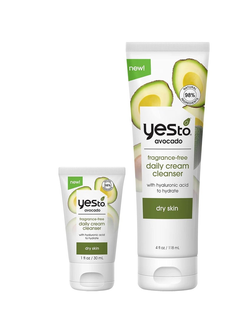 Yes To Yes To Avocado Fragrance Free Daily Cream Cleanser Bundle, Hydrating Face Wash, With Hyaluronic Acid & Glycerin, Natural Vegan & Cruelty Free, 1 Full 4 Fl Oz & 1 Travel 1 Fl Oz, 2 Piece Assortment  - Image 1