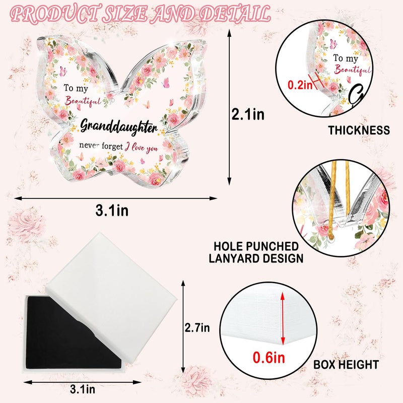 SHLINCO Valentine's Day Gift for Granddaughter, Pink Butterfly Acrylic, Gift for Granddaughter, Pink Floral Decoration, Perfect for Wedding Birthday Graduation or Blended Family Celebration 3.1''x2.1'' - Image 2