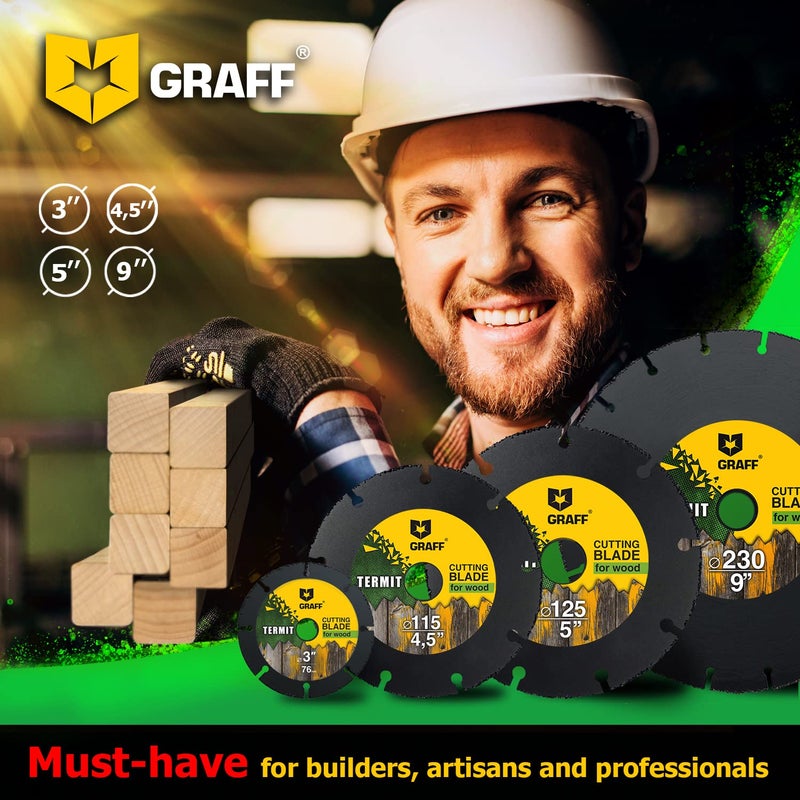 GRAFF 5 Inch Cut Off Wheel for Wood, Laminate, Plastic - Angle Grinder Wood Cutting Disc 5 Inch - Tungsten Carbide - GRAFF Termit 125 mm - Image 5