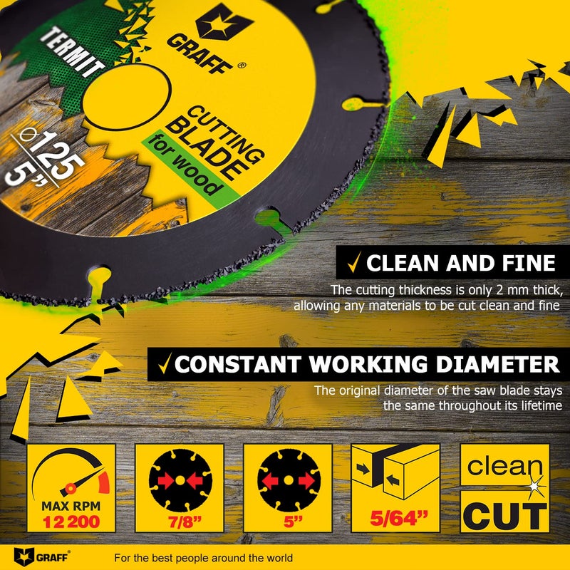 GRAFF 5 Inch Cut Off Wheel for Wood, Laminate, Plastic - Angle Grinder Wood Cutting Disc 5 Inch - Tungsten Carbide - GRAFF Termit 125 mm - Image 3