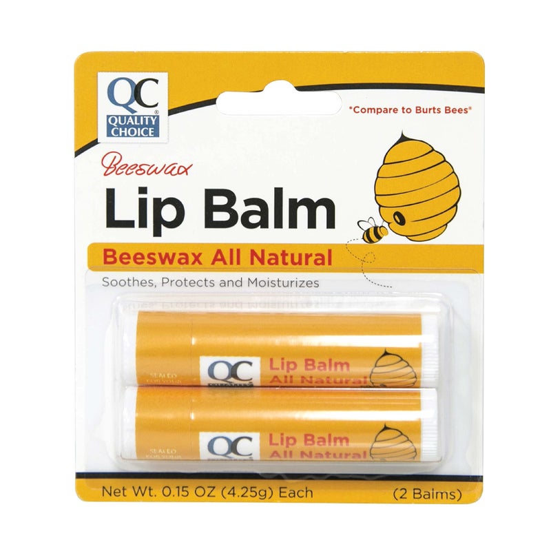 Quality Choice Beeswax Lip Balm â€“ All Natural Formula with Vitamin E & Coconut Oil â€“ Hydrating Lip Care for Dry, Cracked Lips â€“ 2 Tubes (0.15 oz Each), Long-Lasting Moisture - Image 1