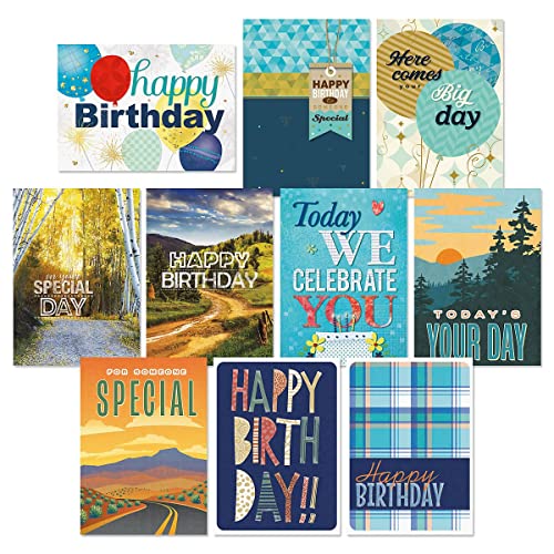 Current For Him Birthday Greeting Cards Value Pack - Set of 20, 10 Unique Designs, Large 5 x 7 Inch Cards, Sentiments Inside, Envelopes Included - Image 1