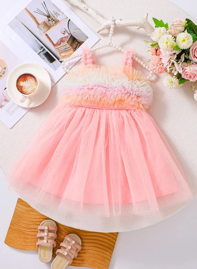 Take Two Girls Pink Strappy Mesh Dress