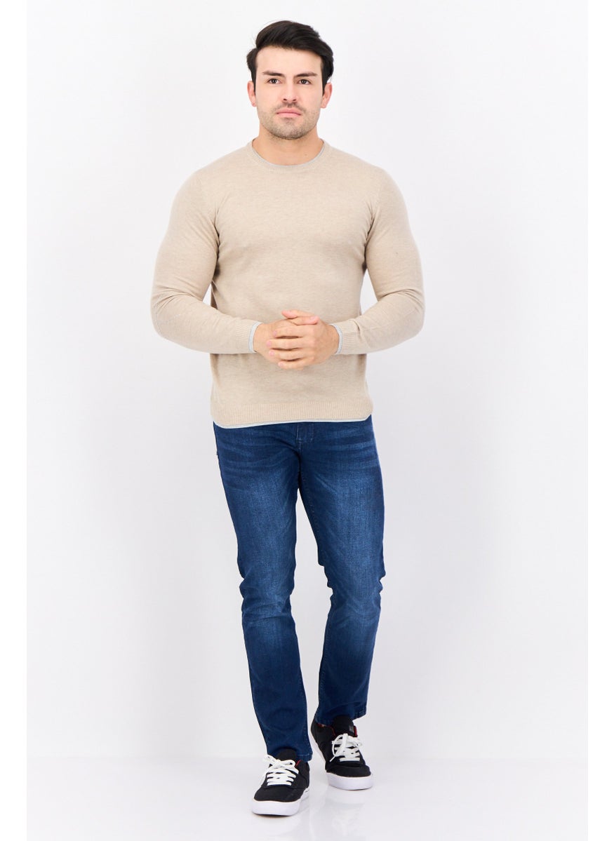 Sorbino Men Crew Neck Textured Long Sleeves Sweater, Beige  - Image 3