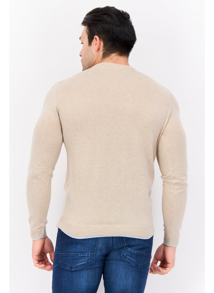 Sorbino Men Crew Neck Textured Long Sleeves Sweater, Beige  - Image 4