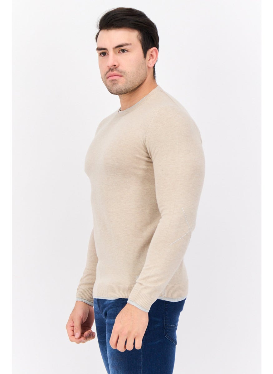 Sorbino Men Crew Neck Textured Long Sleeves Sweater, Beige  - Image 2