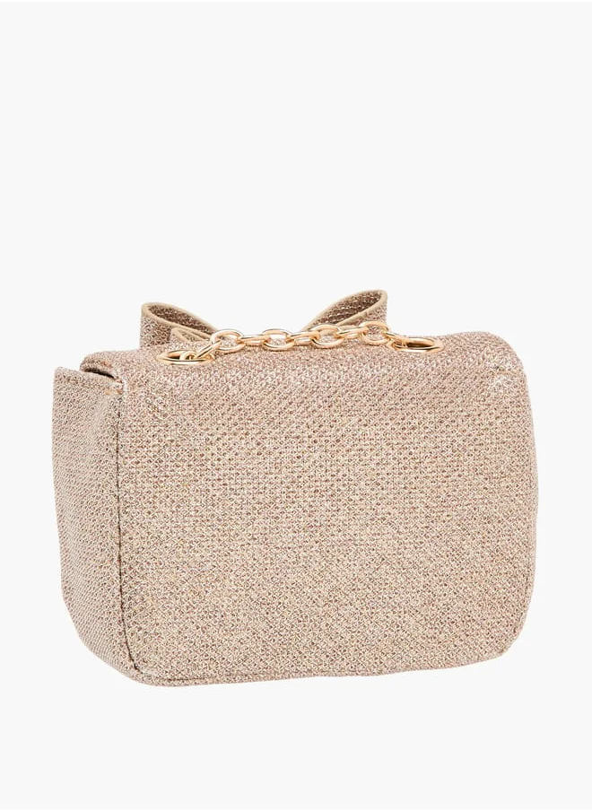 ميسي الصغيرة Girls Bow Accent Crossbody Bag with Chain Strap and Twist Lock Closure