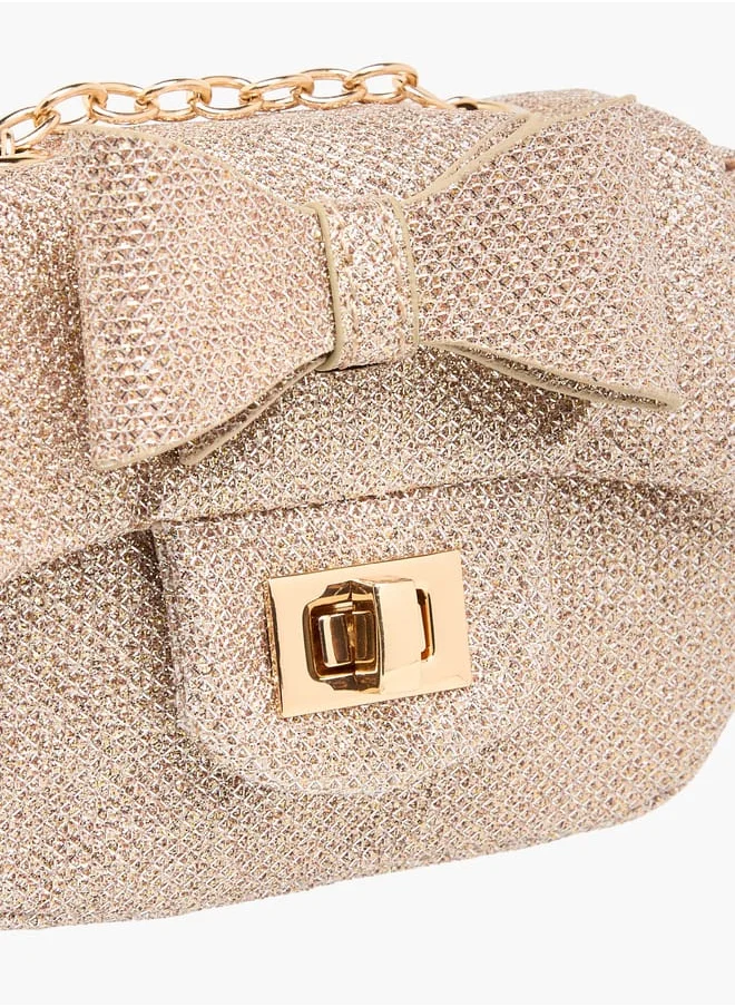 ميسي الصغيرة Girls Bow Accent Crossbody Bag with Chain Strap and Twist Lock Closure