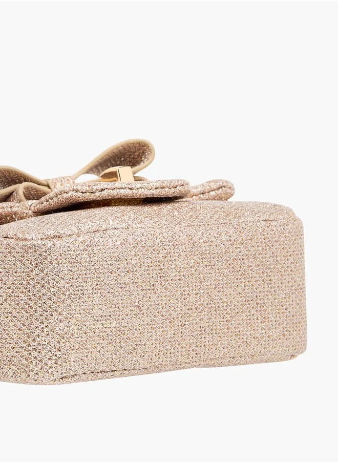 ميسي الصغيرة Girls Bow Accent Crossbody Bag with Chain Strap and Twist Lock Closure