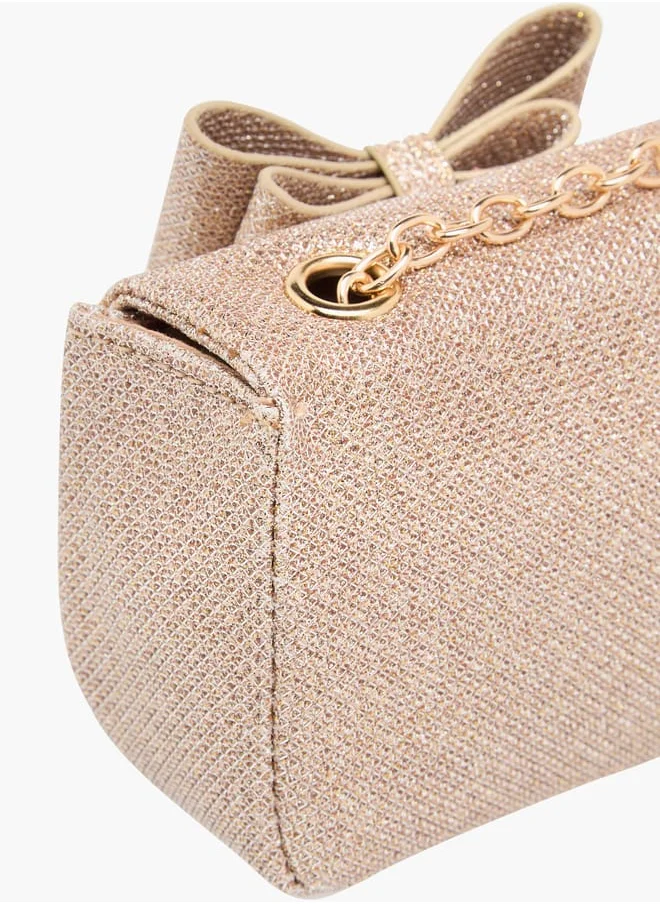 ميسي الصغيرة Girls Bow Accent Crossbody Bag with Chain Strap and Twist Lock Closure