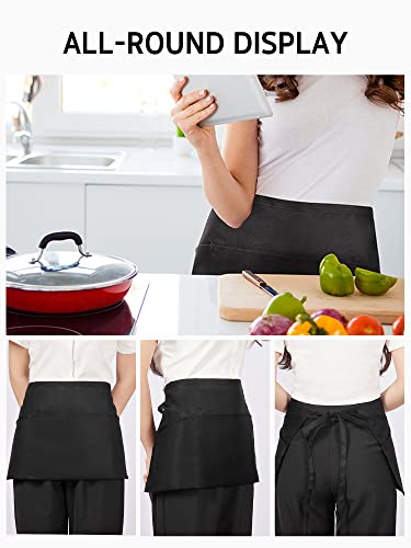 Syntus 3 Pack Server Aprons with 3 Pockets, 100% Cotton Waitress Waiter Waist Apron, 11.5-inch Black - Image 3