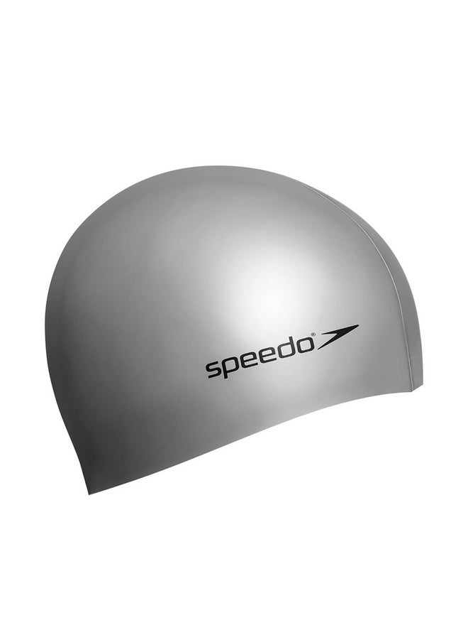 speedo Unisex Flat Silicone Swim Cap For Men And Women - Silver  - Image 1