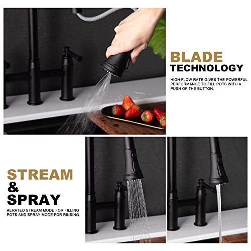 Lava Odoro Matte Black Bridge Kitchen Faucet with Pull Down Sprayer, Lava Odoro Transitional Kitchen Sink Faucet 3 Hole 2 Handle Spot-Resistant, Lead-Free, KF501-MB - Image 3