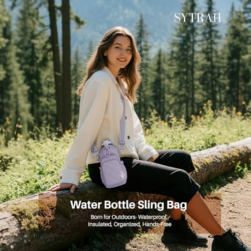 SYTRAH Water Bottle Bag Crossbody，Insulated Water Bottle Purse Crossbody Water Bottle Holder with Strap 40 oz, Sling Bag for Walking Hiking, Purple - Image 3