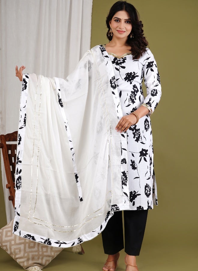 Ishq Behisaab Cotton Black & White Salwar Suit | Three Piece Lacework Kurta Set | V-Neck Kurthi with Long Sleeves - Image 5