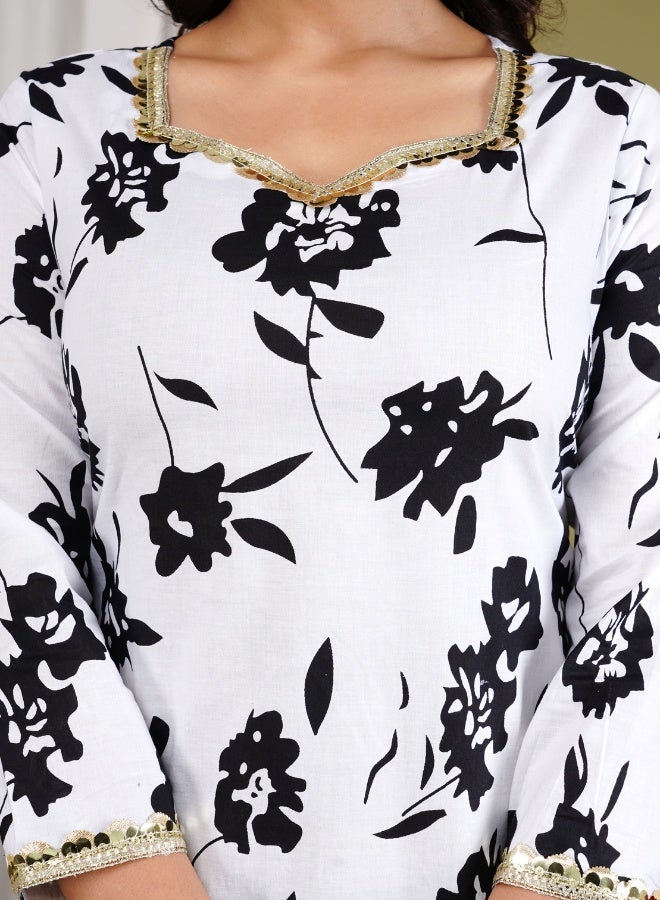 Ishq Behisaab Cotton Black & White Salwar Suit | Three Piece Lacework Kurta Set | V-Neck Kurthi with Long Sleeves - Image 4