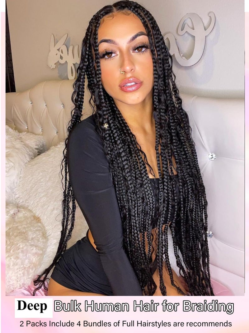 YNiSew 20Inch 100 Percent Human Braiding Hair For Boho Braids Deep Wave Bulk Human Hair Bundles For Braiding Curly Micro Braiding Hair Human Hair Wet And Wavy YNiSew - Image 2