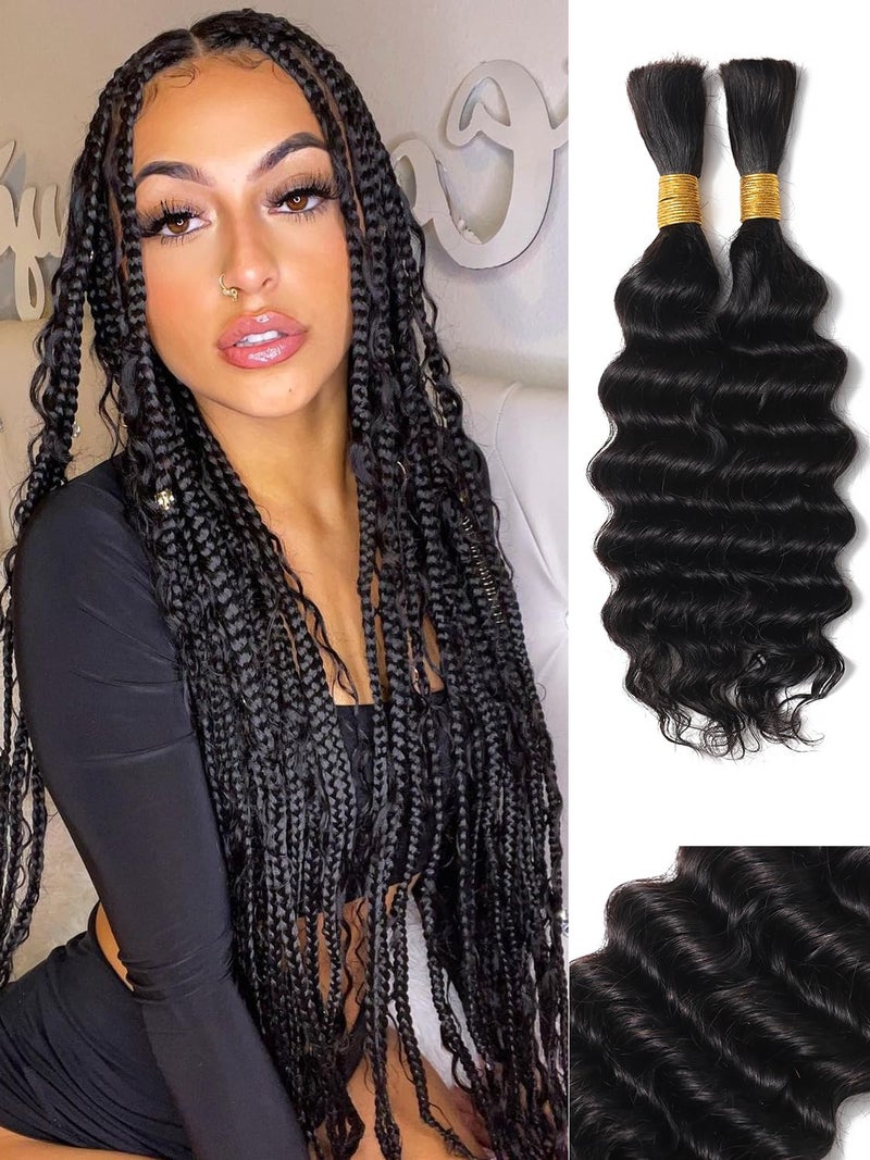 YNiSew 20Inch 100 Percent Human Braiding Hair For Boho Braids Deep Wave Bulk Human Hair Bundles For Braiding Curly Micro Braiding Hair Human Hair Wet And Wavy YNiSew - Image 1
