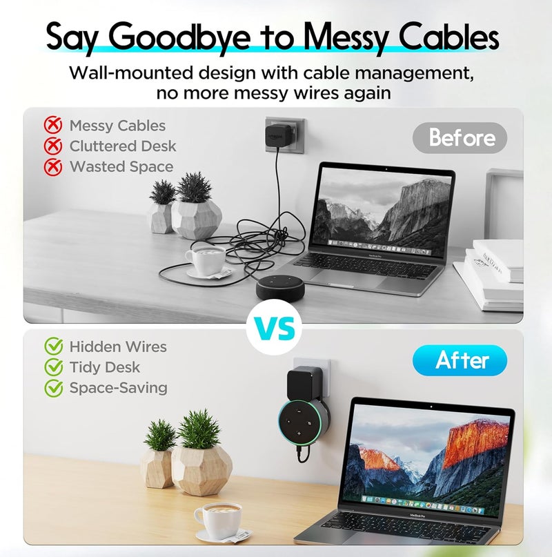Costyleen Echo Dot Wall Mount Holder for 3rd Generation, Space Saving Accessories Smart Home Speakers, Clever Echo Dot(3rd Gen) Accessories with Built-in Cable Management Without Messy Wires-Black - Image 5
