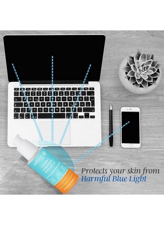 Natural Vibes - Vitamin C Sunscreen Spf 50 + Uvauvb Rays Indoor Outdoor Blue Light & Anti Pollution Water Resistant Ultra Light & Non Greasy No White Cast Unisex All Skin Types 50 Ml - Image 1