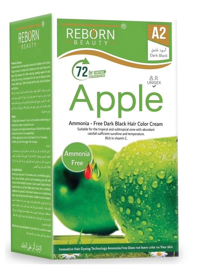 Apple Ammonia-Free Dark Black Hair Color Cream for Unisex (Dark Black A2)