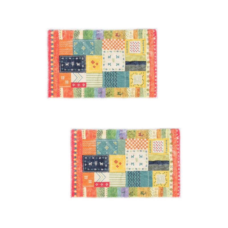 2pcs Household Floor Mat Bedroom Delicate Floor Rug Turkey Ethnic Style for Home - Image 1