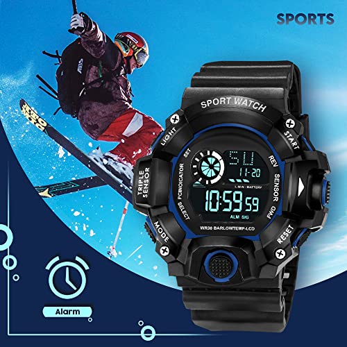 ASGARD Multi-Functional Sports Digital Black Dial Men's Silicone Watch With Blue Strap - Image 5