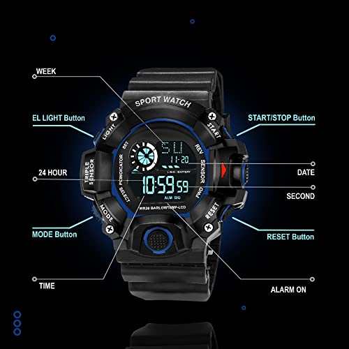 ASGARD Multi-Functional Sports Digital Black Dial Men's Silicone Watch With Blue Strap - Image 2