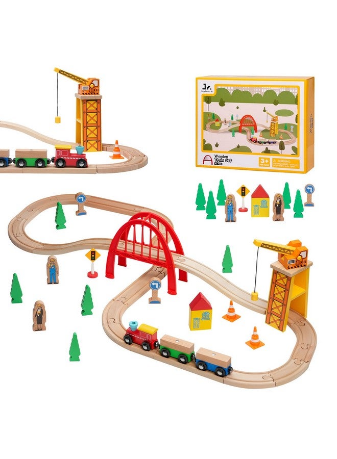 SainSmart Jr. SainSmart Jr. 41 Pcs Deluxe Wooden Train Set for Toddler, Wood Train Track w/Crane Fits Brio Thomas, Melissa and Doug for Kids Ages 3+  - Image 1