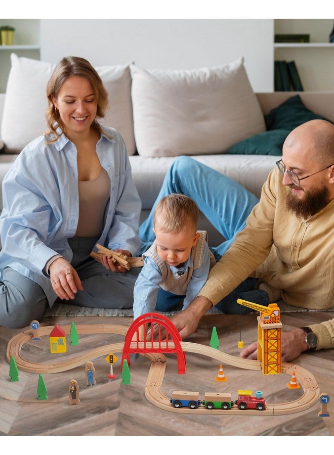SainSmart Jr. SainSmart Jr. 41 Pcs Deluxe Wooden Train Set for Toddler, Wood Train Track w/Crane Fits Brio Thomas, Melissa and Doug for Kids Ages 3+  - Image 5