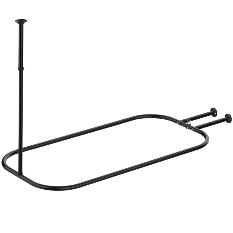 PrettyHome Shower Curtain Rod Hoop Square Shape Bathroom Heavy Duty No Rust Oval Shower Rod 583x24 for Clawfoot Tubfor Free Standing Tubs Black