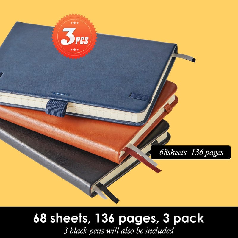NIRMIRO 3 Pack Pocket Notebook Journals, Small Notepad Notebooks for Note Taking, A6 Mini Note pads with Pen Holder, 408 Lined Pages, 3.7" x 5.7", Black, Brown, Blue - Image 4