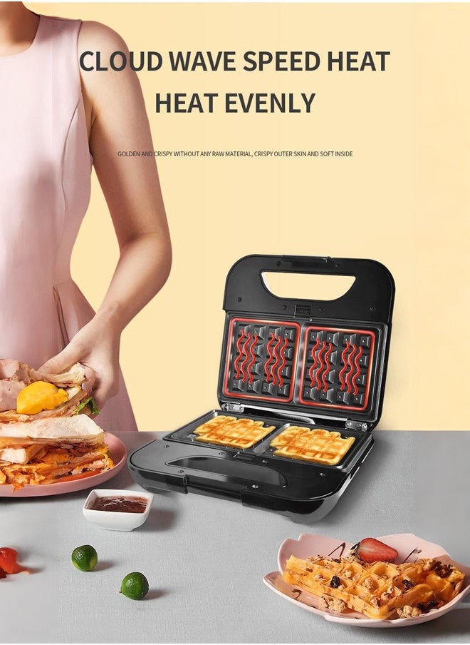 DSP 7 In 1Multi Breakfast Maker With Sandwich-Panini-Grill-Waffle-Donut-Crepe-Omelette-Nut Maker,Detachable Plates 800W KC1162 Black/Silver  - Image 4