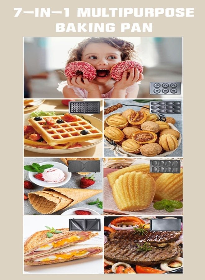 DSP 7-In-1 Multi Snacks Maker With Sandwich/Grill/Waffle/Donut//Nutty/Shell Cake,Detachable Plates,Compact Body with Cool-touch Handle & Indicato Light,800W KC1162,Stainless Steel - Image 3