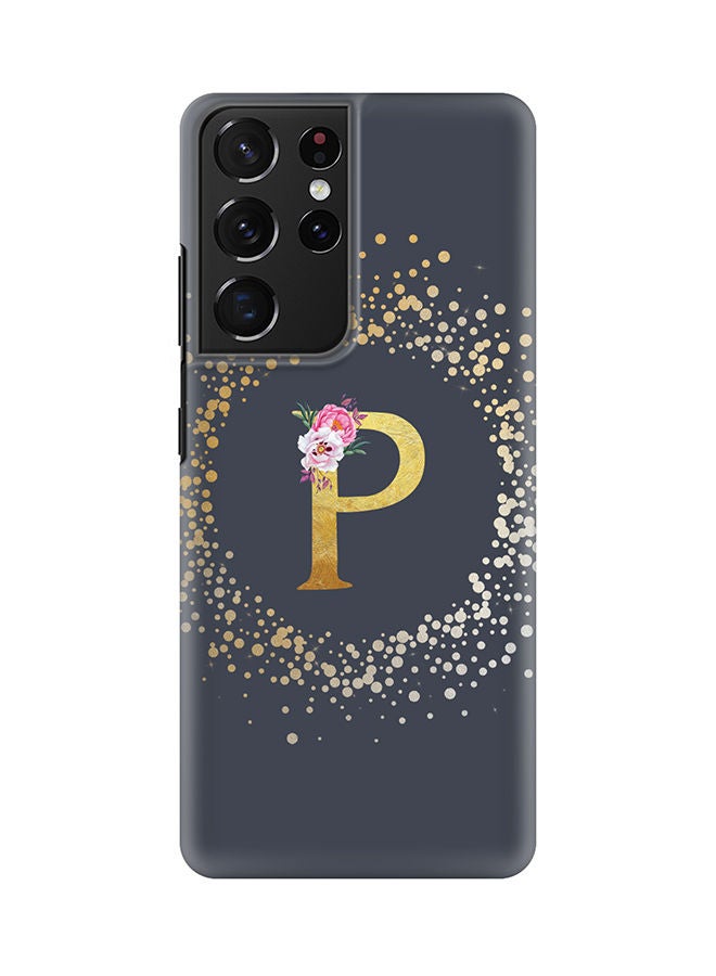 Stylizedd Monogram Slim Cover for Samsung Galaxy S21 Ultra 5G Case Custom Initials Letter Floral Pattern Snap Series Mobile Cover Matte Alphabet  - P (Grey) - Image 1