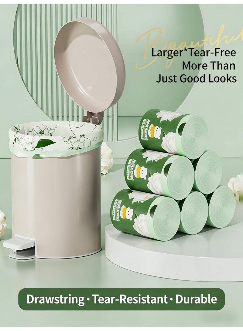 Nurava 120 Counts Trash Bags (8 Gallons)  with Little Bear printed & Camellia Scented, Drawstring Medium Garbage Bags, Leak-Proof, Tear-Resistant & Fragrant Trash Can Liners, Extra Thick Trash Bags for Home/Office, Wide Handles for Easy Carry - Image 2
