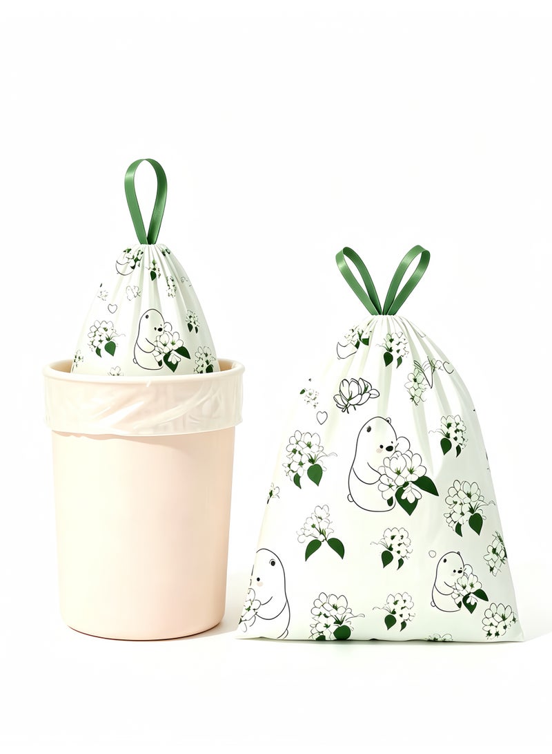 Nurava 120 Counts Trash Bags (8 Gallons)  with Little Bear printed & Camellia Scented, Drawstring Medium Garbage Bags, Leak-Proof, Tear-Resistant & Fragrant Trash Can Liners, Extra Thick Trash Bags for Home/Office, Wide Handles for Easy Carry - Image 1
