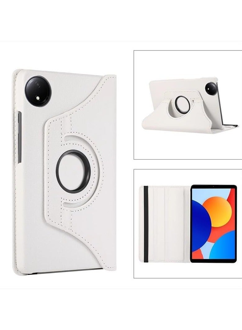 VKL Compatible with Xiaomi Redmi Pad SE 8.7 inch 2024 Tablet Protector Pebbled Rotating 360 Solid Color Protective Case Holster (White) 