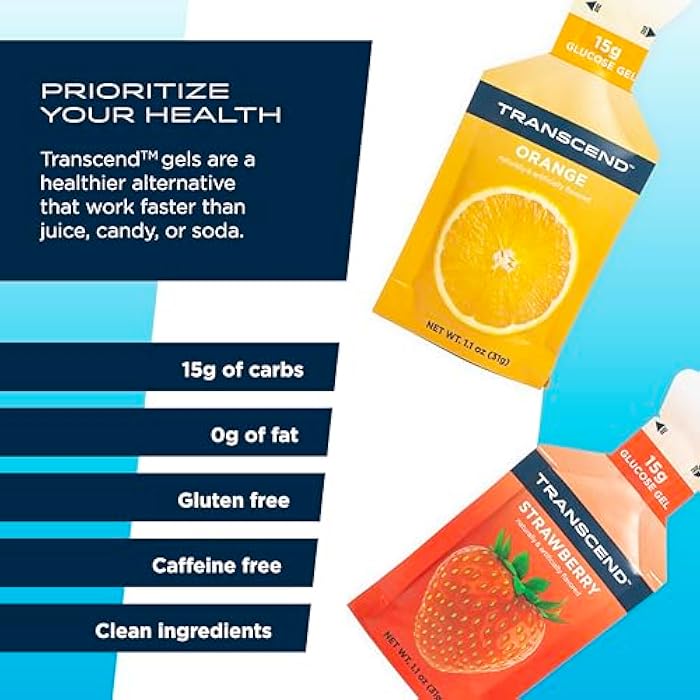 Transcend Foods Strawberry + Orange Gels (1.1 oz, Pack of 10) Fast-Acting Carb Gel Strawberry and Orange Flavor – Caffeine Free, Gluten Free - Image 4
